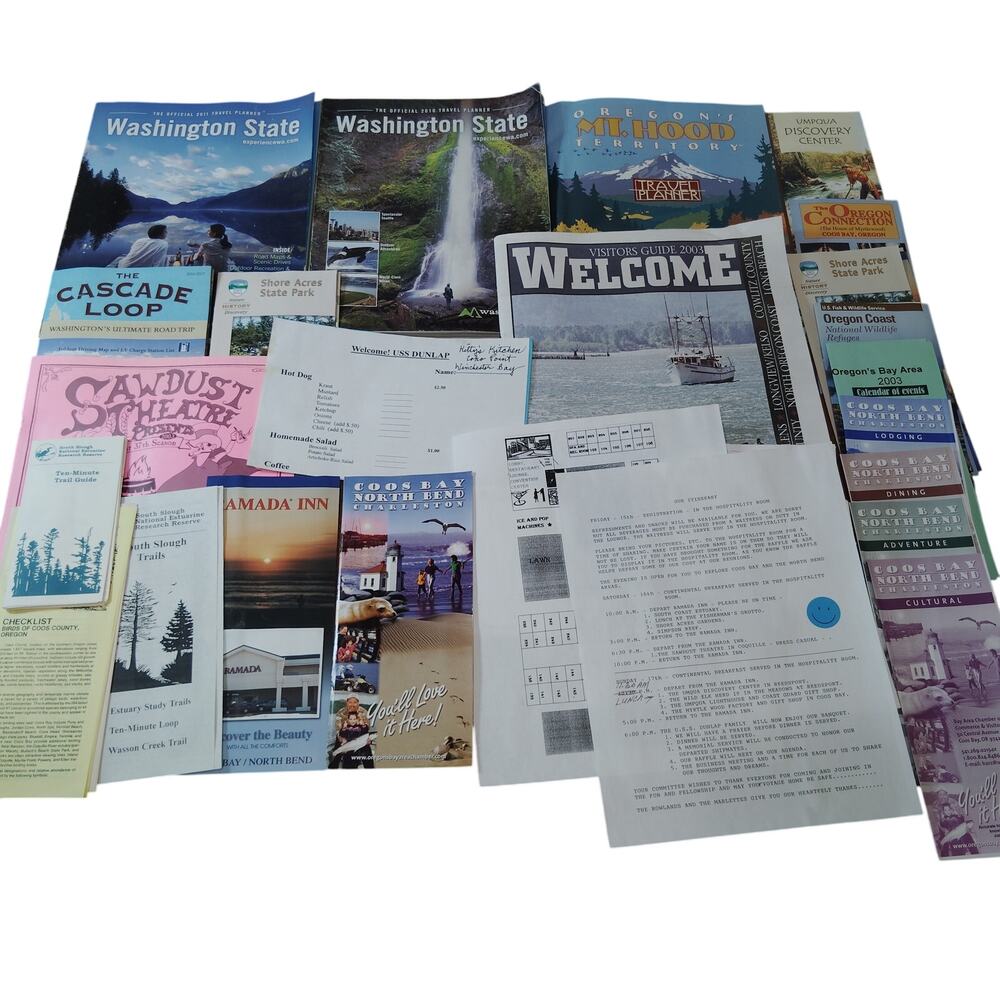 Vintage WA & OR Travel Ephemera Lot - Brochures, Guides & Maps from Estate